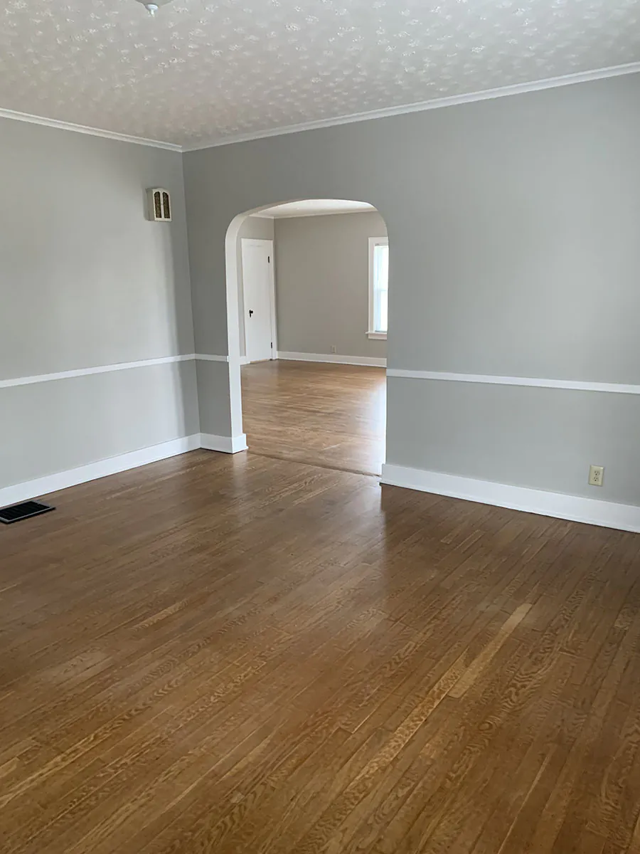 Turoff house, living room area with hardwood floors